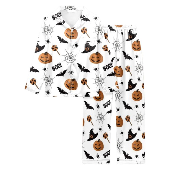 SJLDQY Halloween Pajamas for Women Set 2 Piece Hallowmas Printed Pjs Sets Womens Loungewear Button Down Long Sleeve Shirts and Pants Sleepwear