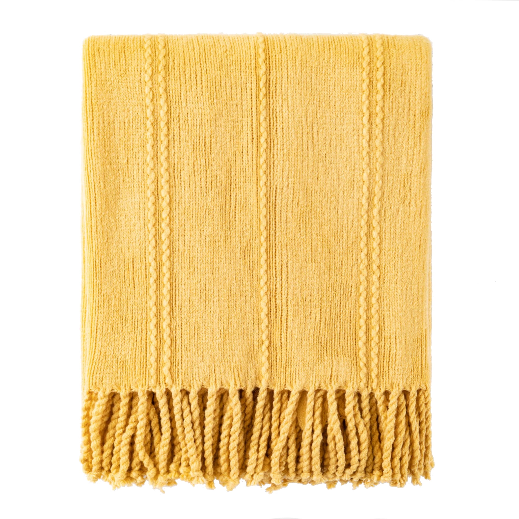 Battilo Yellow Throw Blanket for Couch, Knitted Mustard Throw Blankets