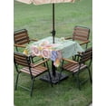 thumbnail image 3 of Outdoor Tablecloth with Umbrella Hole and Zipper, Easter Square Table Cloth 54x54 Inch Waterproof Tablecloth, Spring Rabbit Ear Eggs Floral Green Wooden Grain Picnic Table Cover for Patio Camping, 3 of 7