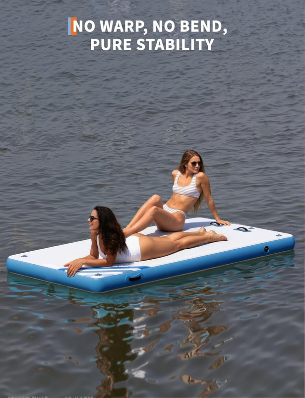 Towallmark 10x6 FT Inflatable Floating Dock, Swim Platform, Non Slip Surface Lake Floats for Adults, Pool Beach Ocean Water Recreation, Blue