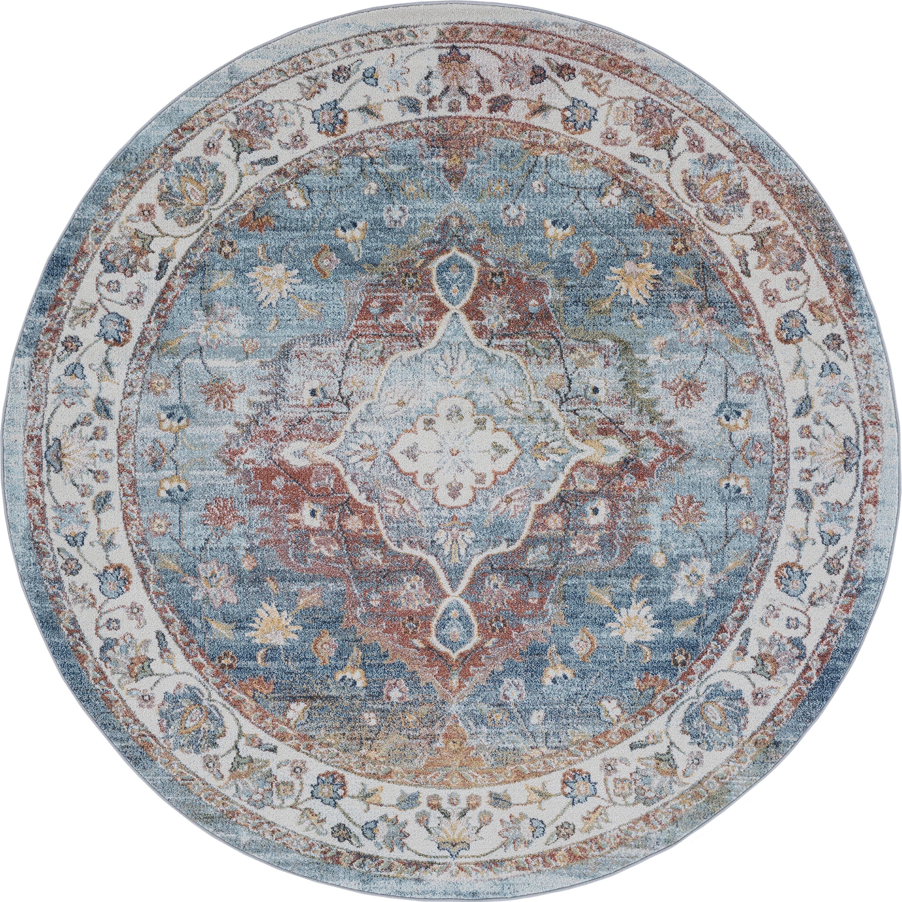 Traditional Area Rug (5'3'' Round) Oriental Cream, Gray Indoor Round Easy to Clean