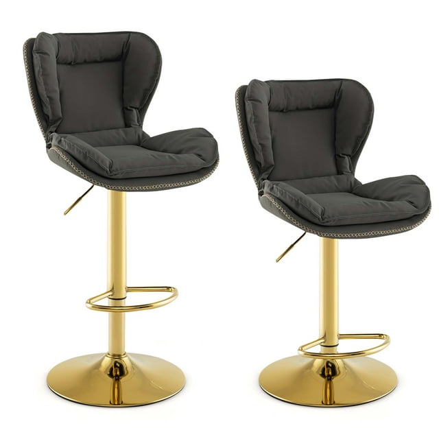 Costway Tabouret de Bar Réglable, Ensemble de 2 Chaises de Bar en Leathaire avec Siège et Repose-Pieds Rembourrés