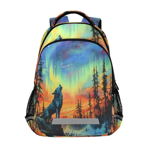 ALAZA Wolf in Sunset Forest Backpack Elementary School Bag Bookbag Travel Rucksack