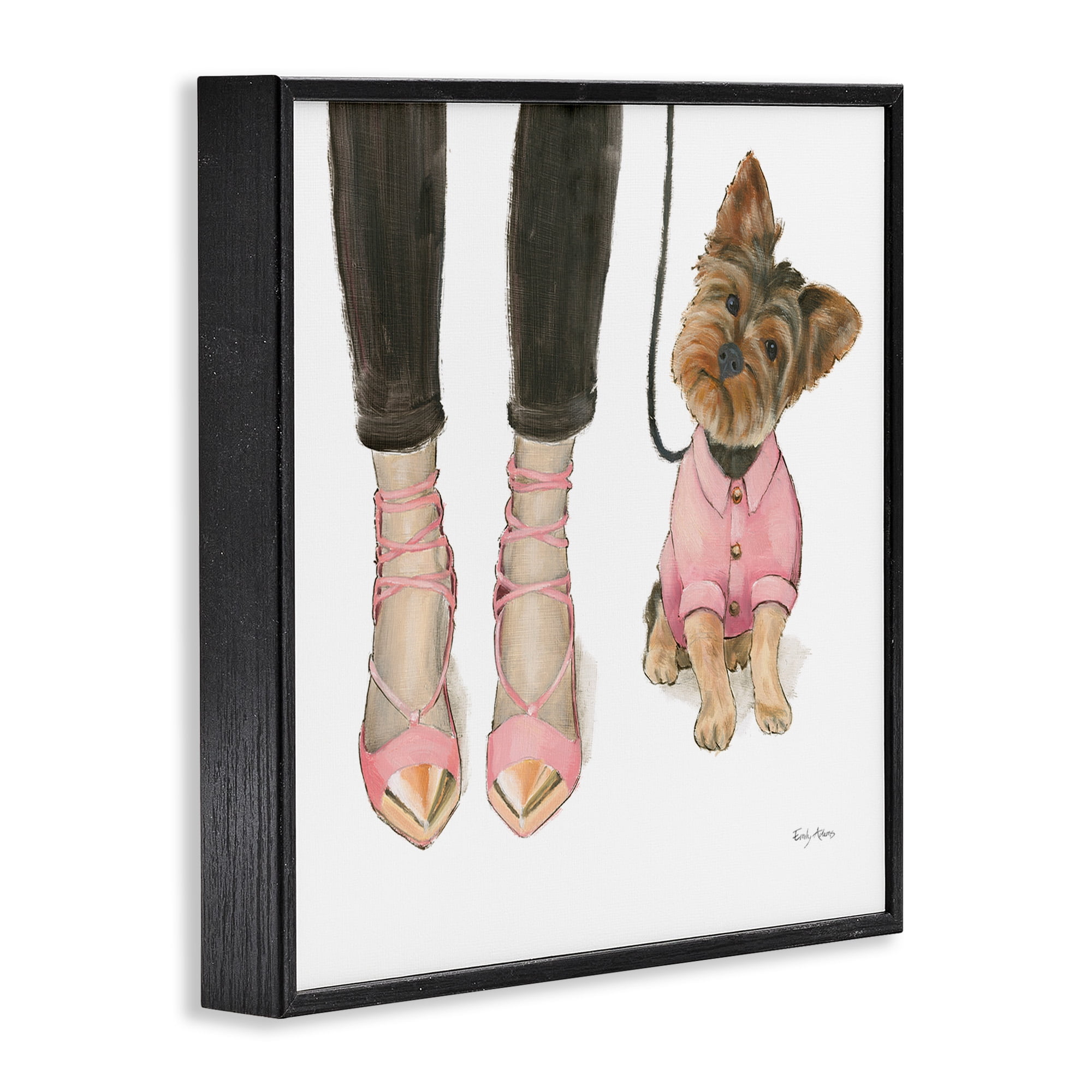 Stupell Industries Glam Dog Walk Pink Heels Beauty & Fashion Painting Black Framed Art Print Wall Art, 17 x 17
