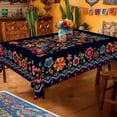 thumbnail image 3 of fsxdhpcsgfc Mexican Folk Art Floral Tablecloth Navy Blue With Colorful Embroidered Rectangle And Round Sizes Decorative Border With Pom Poms Dining Cover Tablecloth 70 X 70 Tablecloth for Camping, 3 of 5