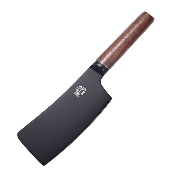 MITSUMOTO SAKARI 7 inch Japanese Nakiri Chef Knife, Professional Black Titanium Coated Vegetable Kitchen Knife, German Premium Alloy Steel Cooking Chef's Knives (Walnut Handle)