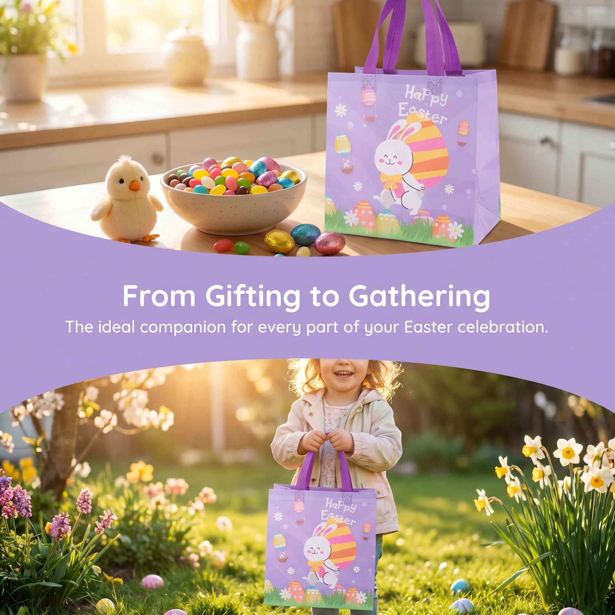 Unique Bargains 10Pcs Easter Themed Gift Bags with Handles Purple 8.7" x 4.3" x 9.1"