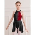 thumbnail image 5 of YONGHS Kids Girls Sleeveless Ballet Latin Irregular Hem Lyrical Leotard Tulle Dress Black&Burgundy 16, 5 of 6