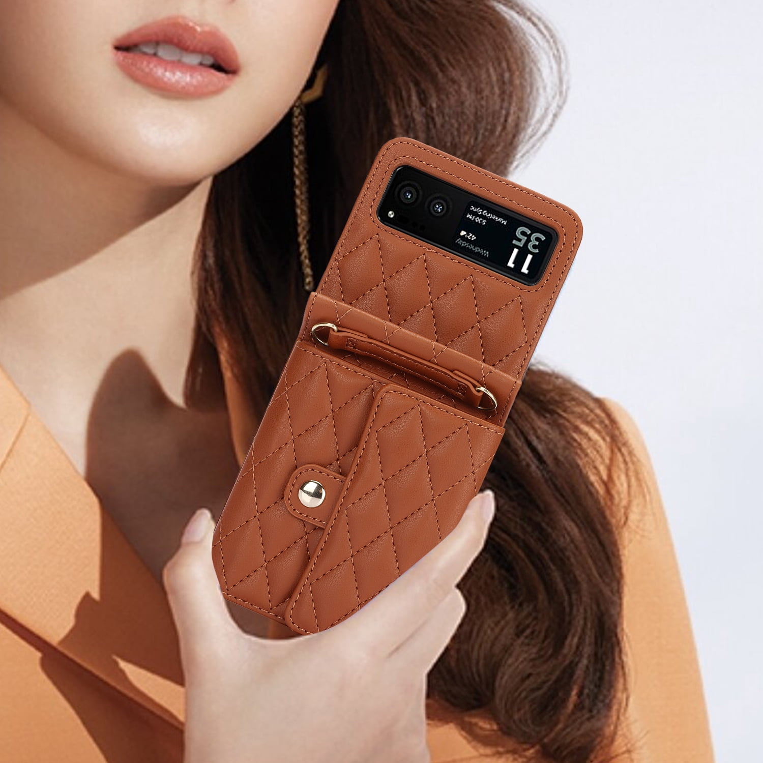 Allytechgroup Moto Razr 2025 Wallet Case with Shoulder Strap, Premium PU Leather Multiple Cards Slots Protective Shockproof Portable Phone Case Cover for Motorola Moto Razr 2025, Brown