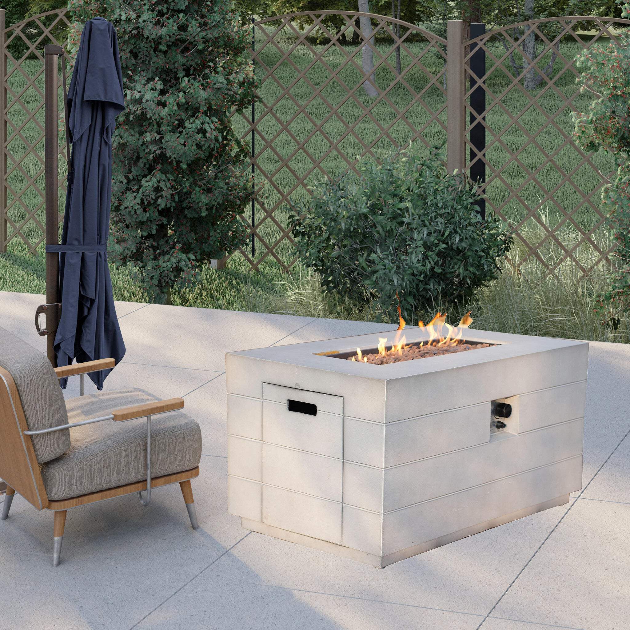 HomeRoots 535175 24 x 28 x 43 in. Grey Aluminum Natural Gas Rectangular Fire Pit Table with Cover