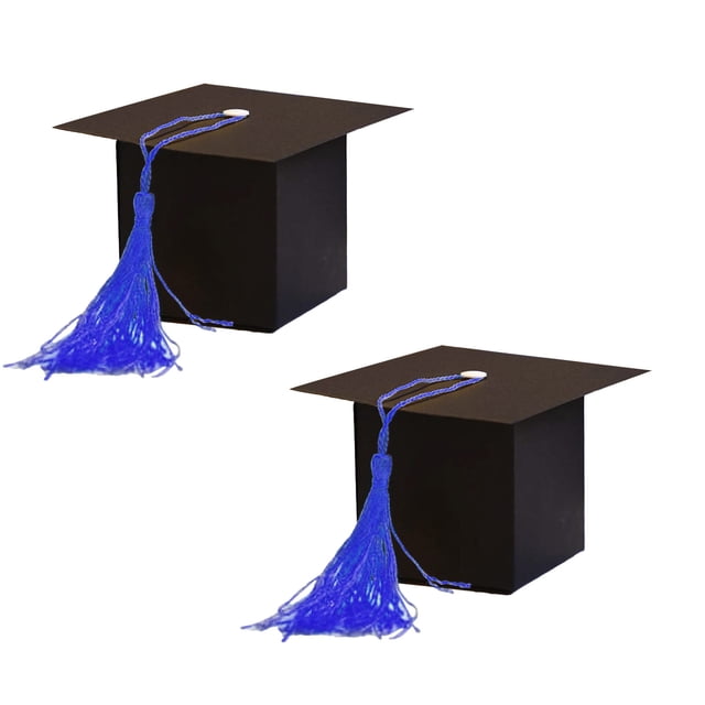 SIYTUAU Graduation Cap Style Gift Boxes 2 Pack With Tassels For Sweets And Snacks Party Decorations Blue