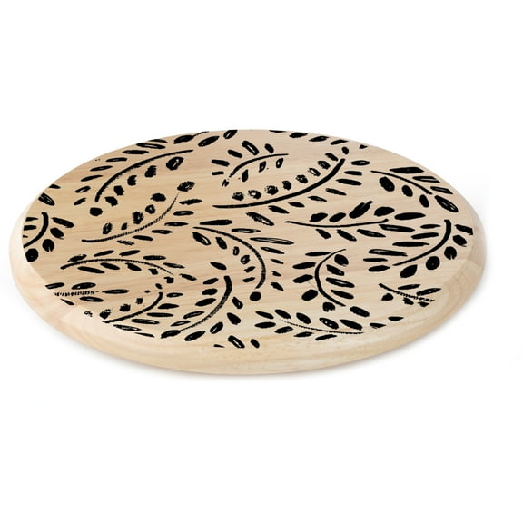 CounterArt "Black Leaves" Round Wooden Lazy Susan Turntable