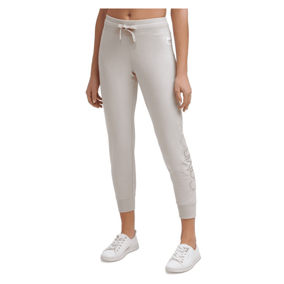 $59 Calvin Klein Women's Embroidered Logo Comfy Fleece Joggers, Beige, XL