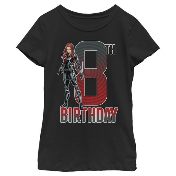 Girl's Marvel Black Widow 8th Birthday  Graphic Tee Black Medium