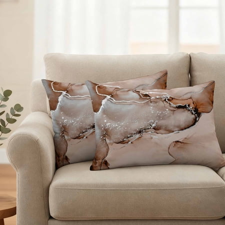 Outdoor Pillow Covers Set of 2 Silver Brown Marble Ripples Decorative Throw Pillow Covers 20X12IN Abstract Fluid Art Throw Pillows Protector Cushion Case for Patio Couch Sofa Garden