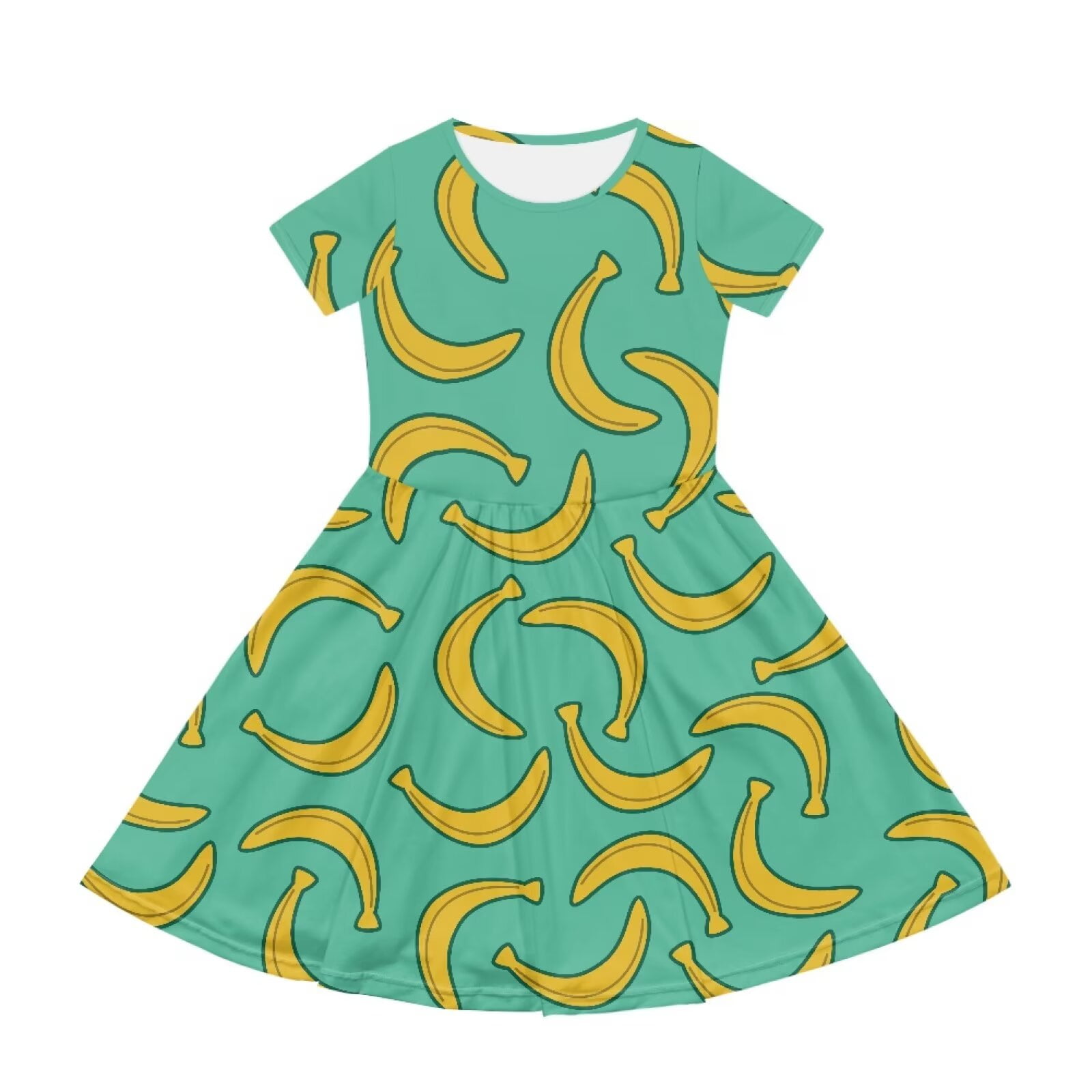 Uourmeti Bananas Kids Short Sleeve Dress Girls Summer Crew Neck Swing Dresses Trendy Knee Length A-Line Dress with Pockets for School Beach