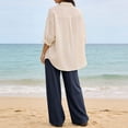 thumbnail image 4 of Womens Pants Drawstring Waist Casual Trousers Solid Color Long Pants with Pocket Navy M, 4 of 9