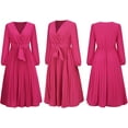 thumbnail image 5 of HLSOHJP Women's Pleated Midi Dress Long Sleeve V-Neck Belted Tie Waist Lace Up A-Line Chiffon Wrap Dress, 5 of 6