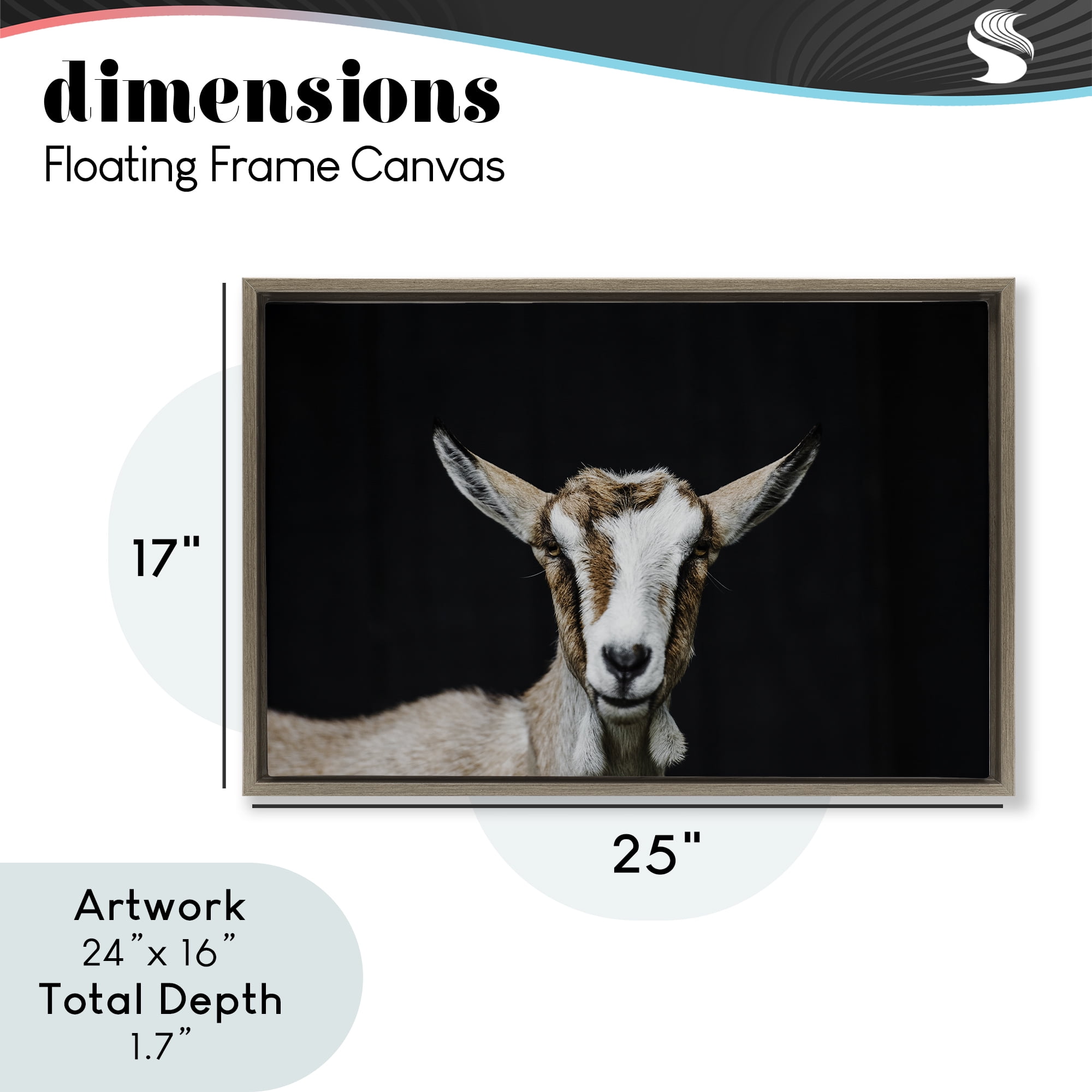 Goat Face over Black Brown Framed Floater Canvas Wall Art, design by Amy Carroll