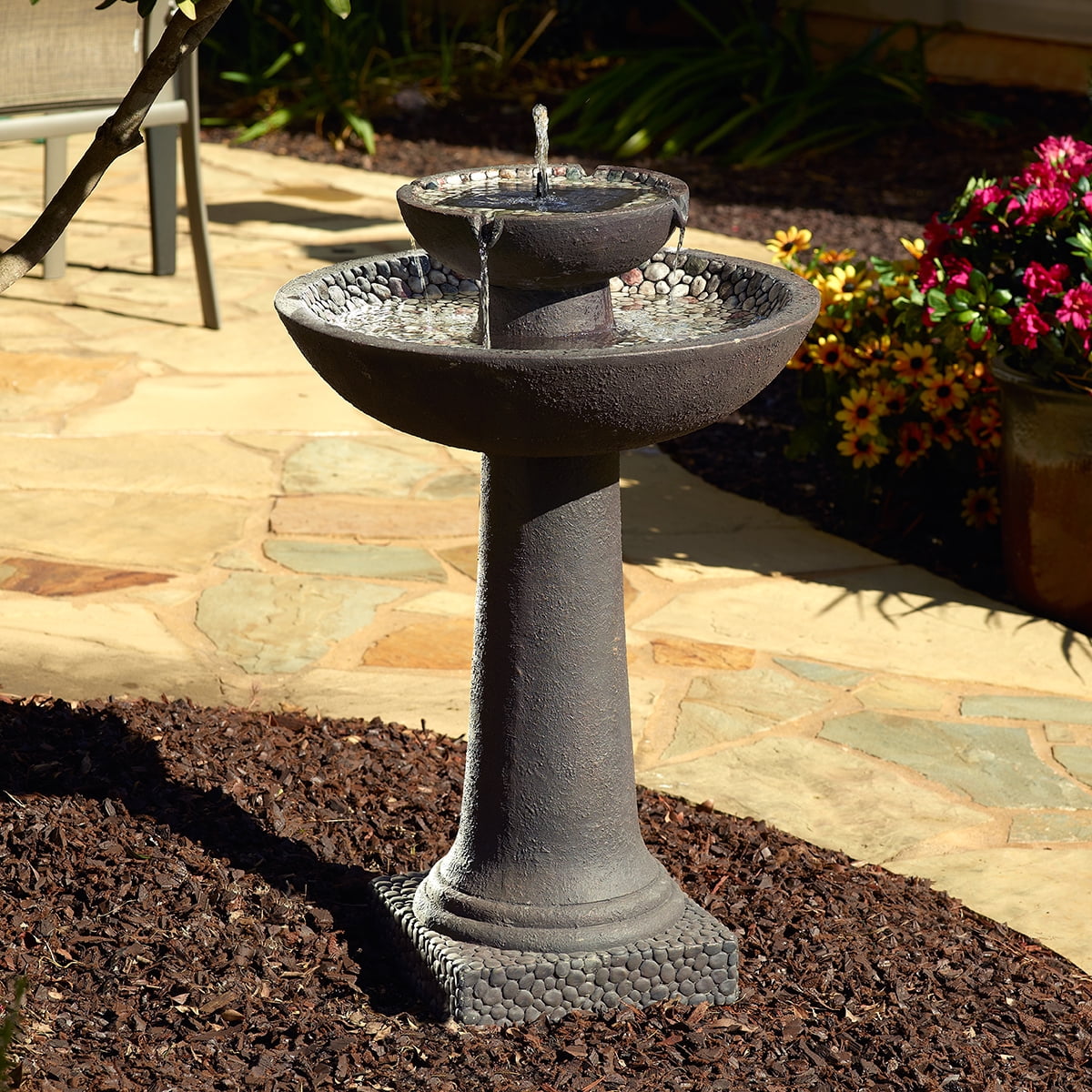 Riverstone Solar-on-Demand 2-Tier Fountain Brown by Smart Living Home & Garden