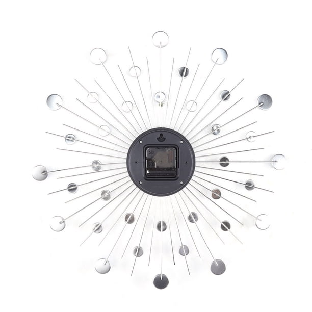 Reloj de pared metálico, reloj de pared plateado metálico brillante para sala de estar, reloj de pared para oficina con diamantes brillantes, construcción robusta