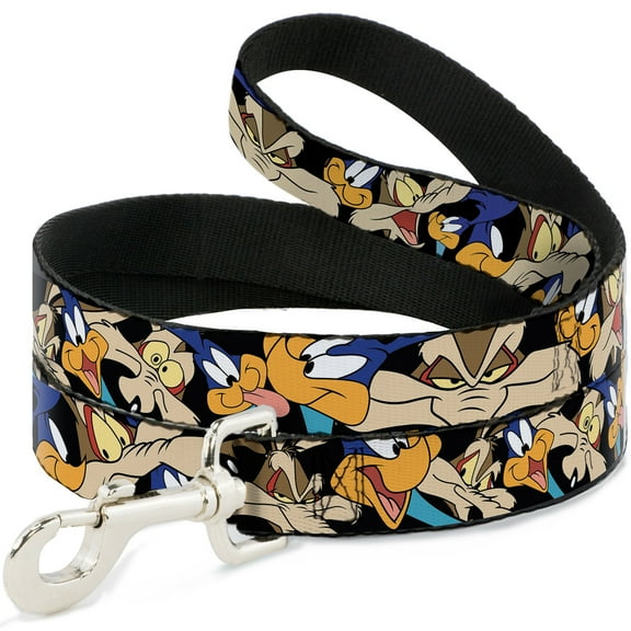 Looney Tunes Pet Leash, Dog Leash, Road Runner Wile E Coyote Expressions Stacked Black, 4 Feet Long 0.5 Inch Wide