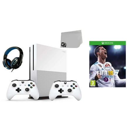 Microsoft Xbox One S 500GB Gaming Console White 2 Controller Included with FIFA 18 BOLT AXTION Bundle Like New