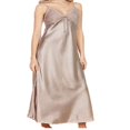 thumbnail image 4 of YOPTOP Robe de Pyjama pour Femmes en Satin Soyeux Longue Tenue de Nuit à Col en V, beige, G, 4 of 6