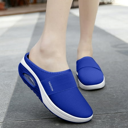 

Foraging dimple Women s Air Cushion Slip-On Walking Shoes-Breathable with Arch Support Knit Casual Shoes Blue