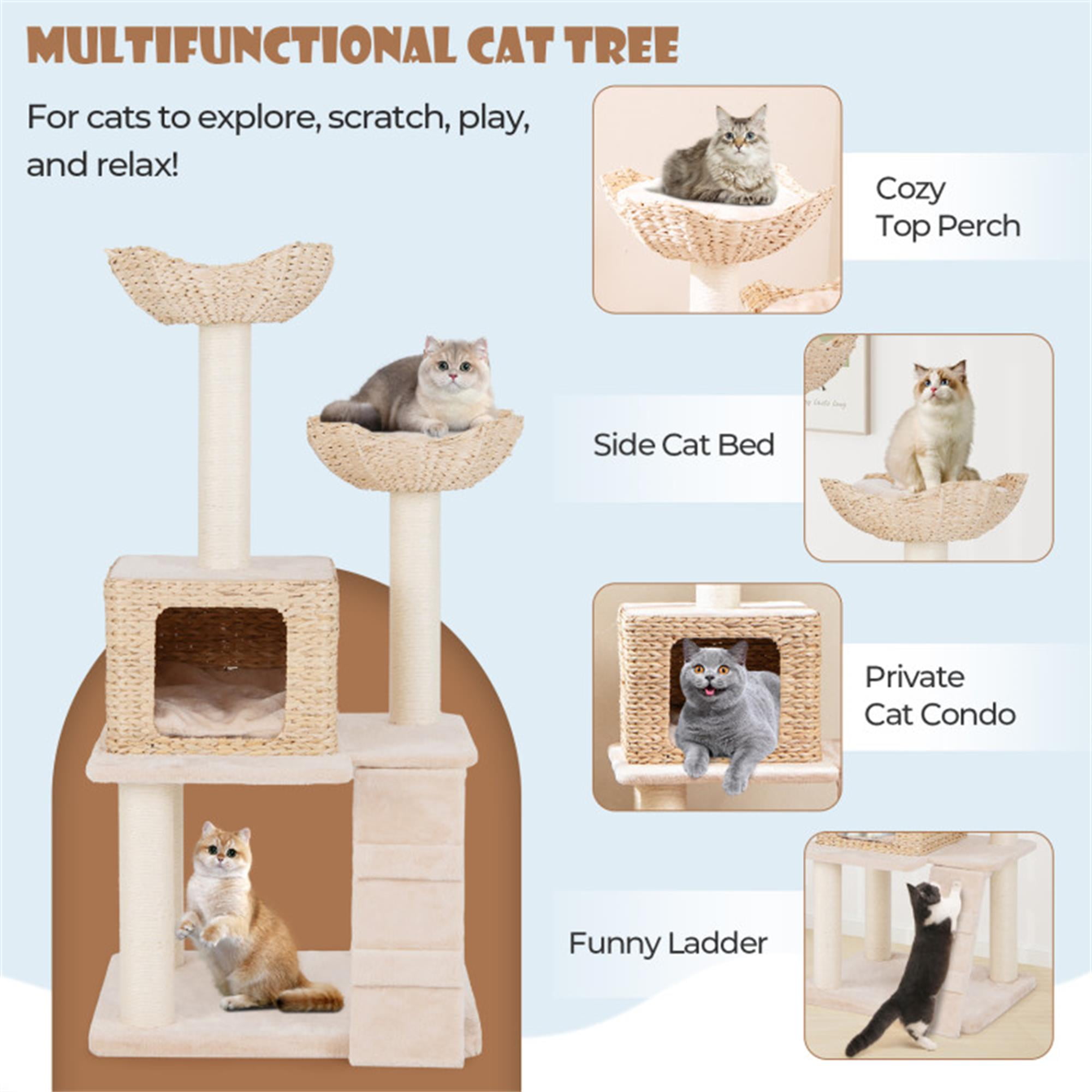 Kadyn 48" Modern Cat Tree Tower for Indoor Cats w/Natural Sisal Scratching Posts, Hand-Woven Condo and Top Perch, Cat Tree House for Kittens Climb Play, Beige
