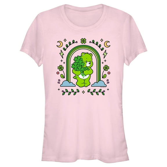 Junior's Care Bears St. Patrick's Day Good Luck Bear Green Rainbow Arch Graphic Tee Light Pink Small