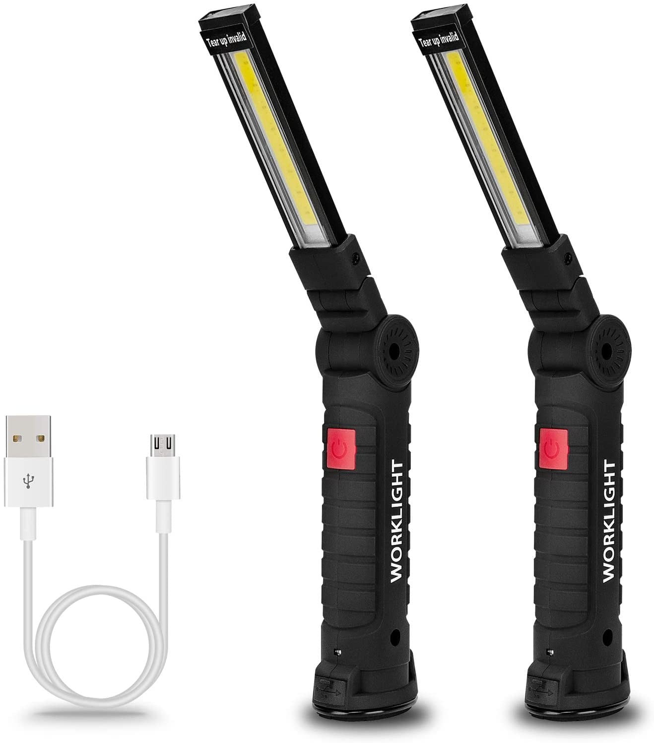 Rechargeable COB Led Work Light Portable Magnetic Base Flashlight-2 PACK 