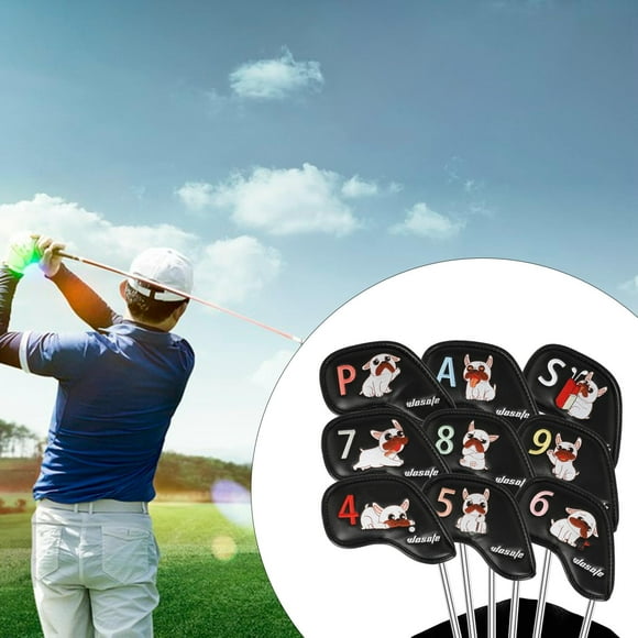 Colaxi 9Pcs Golf Iron Head Covers Set Golf Wedge Covers Set 4,5,6,7,8,9,P,A,S Creative Black