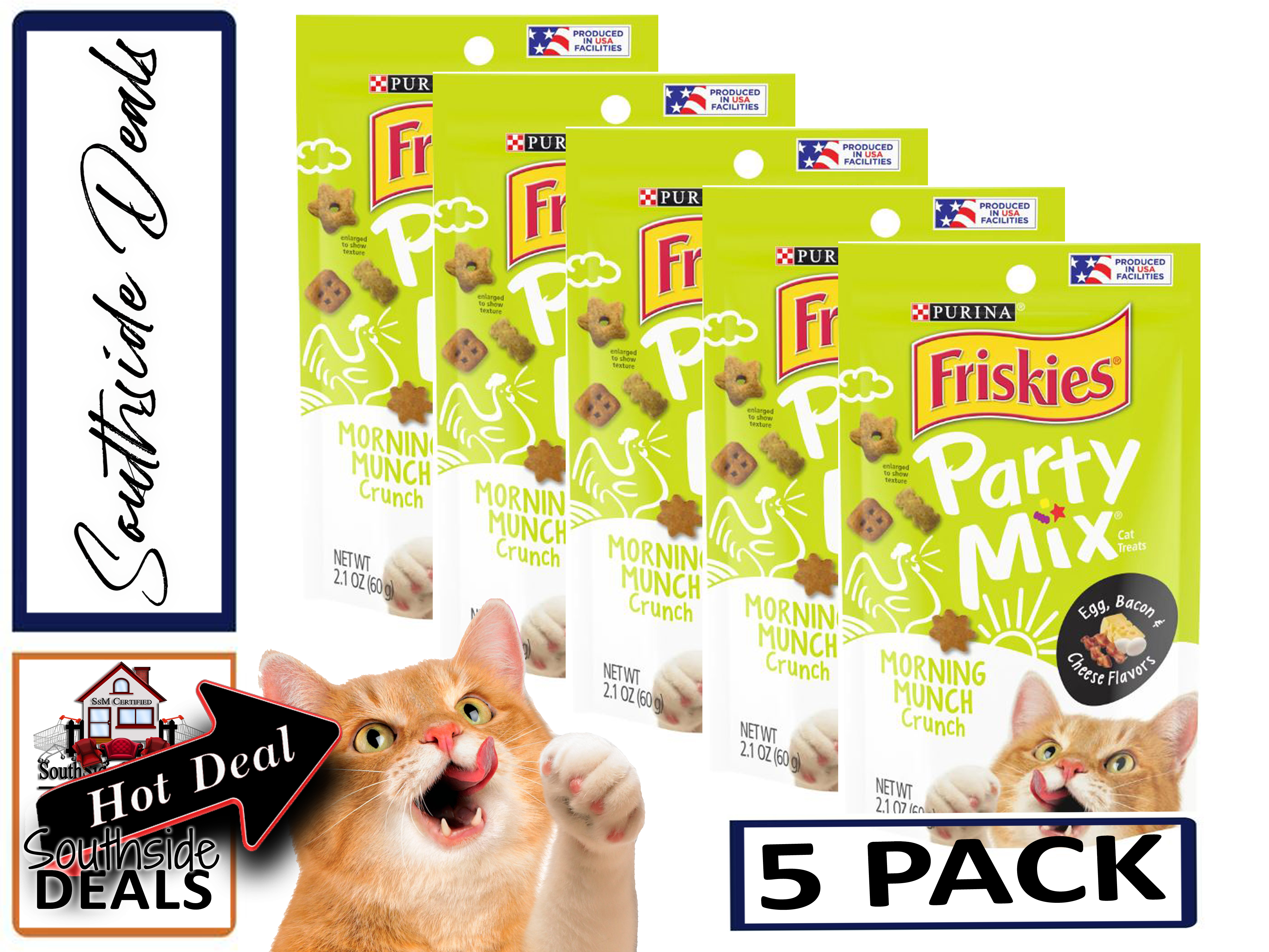 Friskies (5 Pack) Cat Treats, Party Mix Morning Munch Crunch, 5 2.1