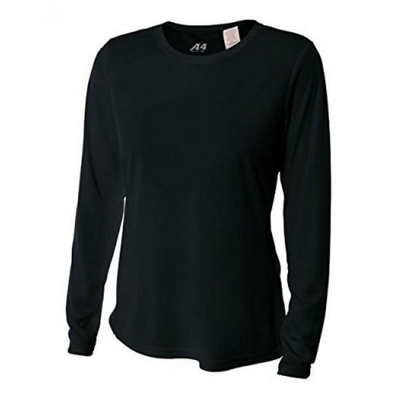 A4 Women's Long Sleeve Cooling Performance Fastpitch Softball Crew T-Shirt Black Xl