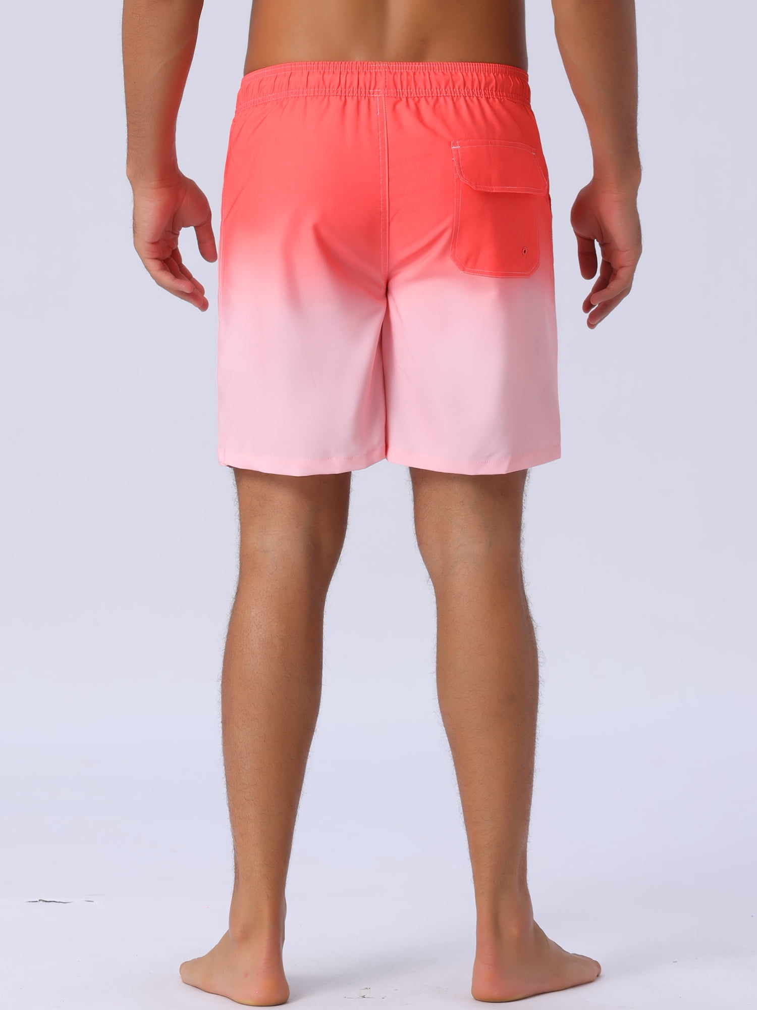 DARING DIVA Men's Gradient Color Drawstring Elastic Waist Lining Swimming Trunks 34 Pink