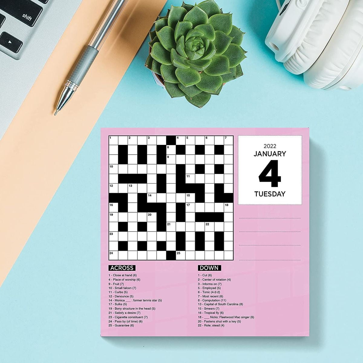 TF PUBLISHING 5.25” x 5.25” Fold-Out Cardboard Easel Home or Office Organizer Tear-Off Pages 2022 Crossword Puzzles Daily Desktop Calendar