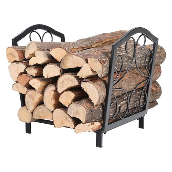 Firewood Rack Outdoor Indoor, Classic Iron Fire Wood Heavy Duty Holder Log Rack, Black