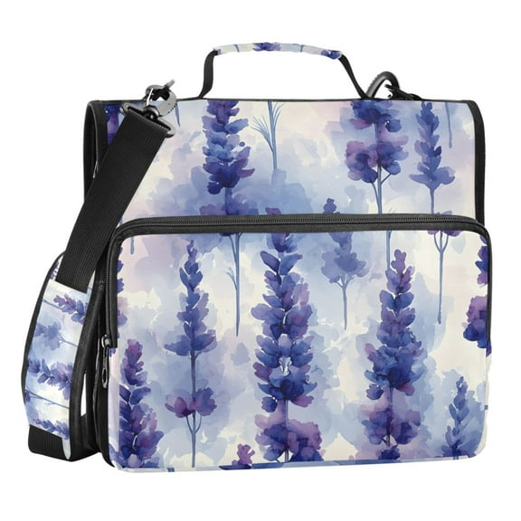 ALAZA Zipper Binder Watercolor Lavender Flower 3 Ring Trapper Keeper File Folder Organizer Bag