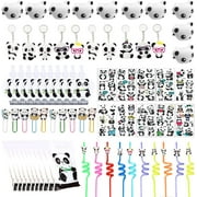 Panda Party Favors for Kids, Panda Gift Goodie Bags Stickers with Keychains Straws Squishy Toys Clips and Blowers, Panda Theme Birthday Baby Shower Party Supplies School Rewards Prize for Boys Girls