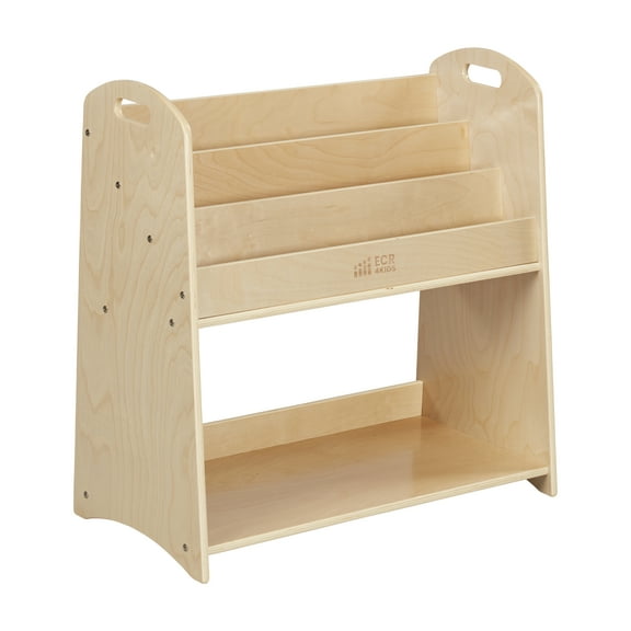 ECR4Kids 3-Shelf Floor Book Display with Handles and Storage, 30in, Kids Bookshelf, Natural