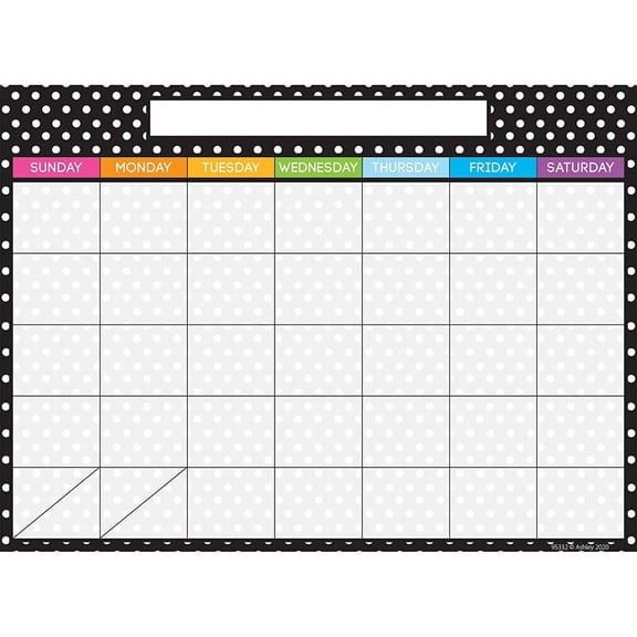 Ashley Smart Poly Dry Erase Black and White Dots Calendar Chart, 13" x 9.5" (ASH95332)