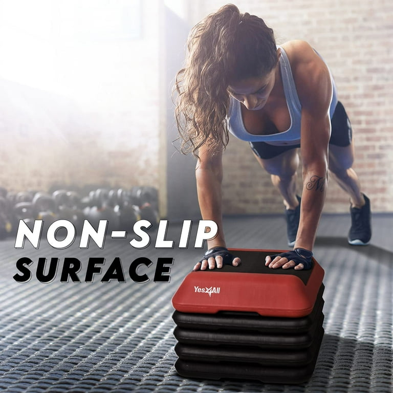 Yes4All Adjustable High Step Aerobic Platform 16 in x 16 in for Aerobic Step Exercises Red Black