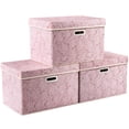 thumbnail image 1 of PRANDOM Cajas de almacenamiento plegables más grandes con tapas, cubos decorativos de tela, organizador, contenedores, cestas, asas, divisor para dormitorio, armario, sala de estar, rosa, 17,7 x 11,8, 1 of 5