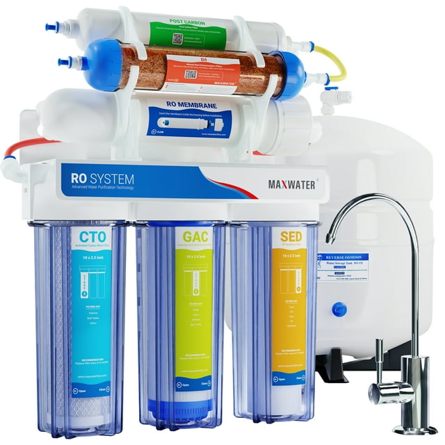 6-stage 50 GPD Dual Output, for dental autoclave machine, Reef Aquarium & Drinking Reverse Osmosis Water System RO/DI