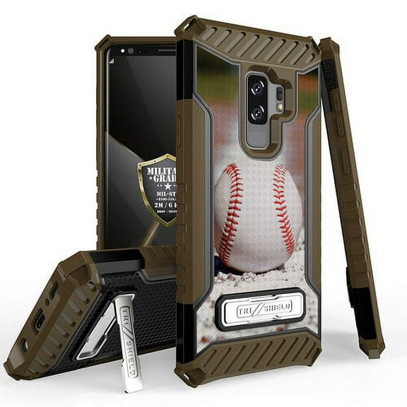 Galaxy S9 Plus / Galaxy S9  Case, Trishield Durable Shockproof High Impact Rugged Armor Phone Cover with Kickstand for Samsung S9  Only White/Printed Baseball Line