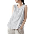 thumbnail image 2 of JMKQLZ Ladies' Fashionable Solid Color Cotton And Linen Round Neck Loose Ves Top, 2 of 6