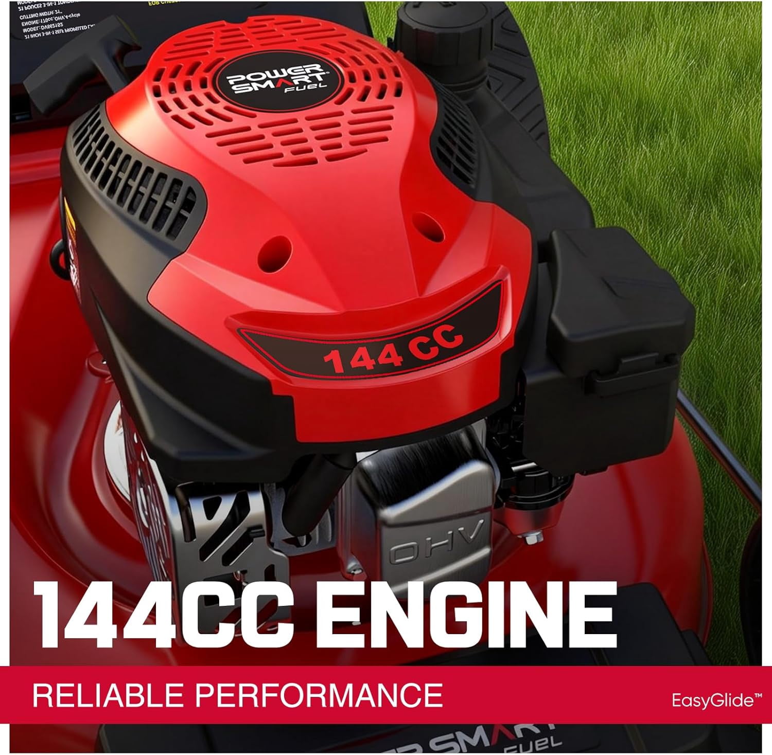 PowerSmart 144CC Engine Gas Push Lawn Mower, 21 inches Cutting Blade, 6-Position Height Adjustment