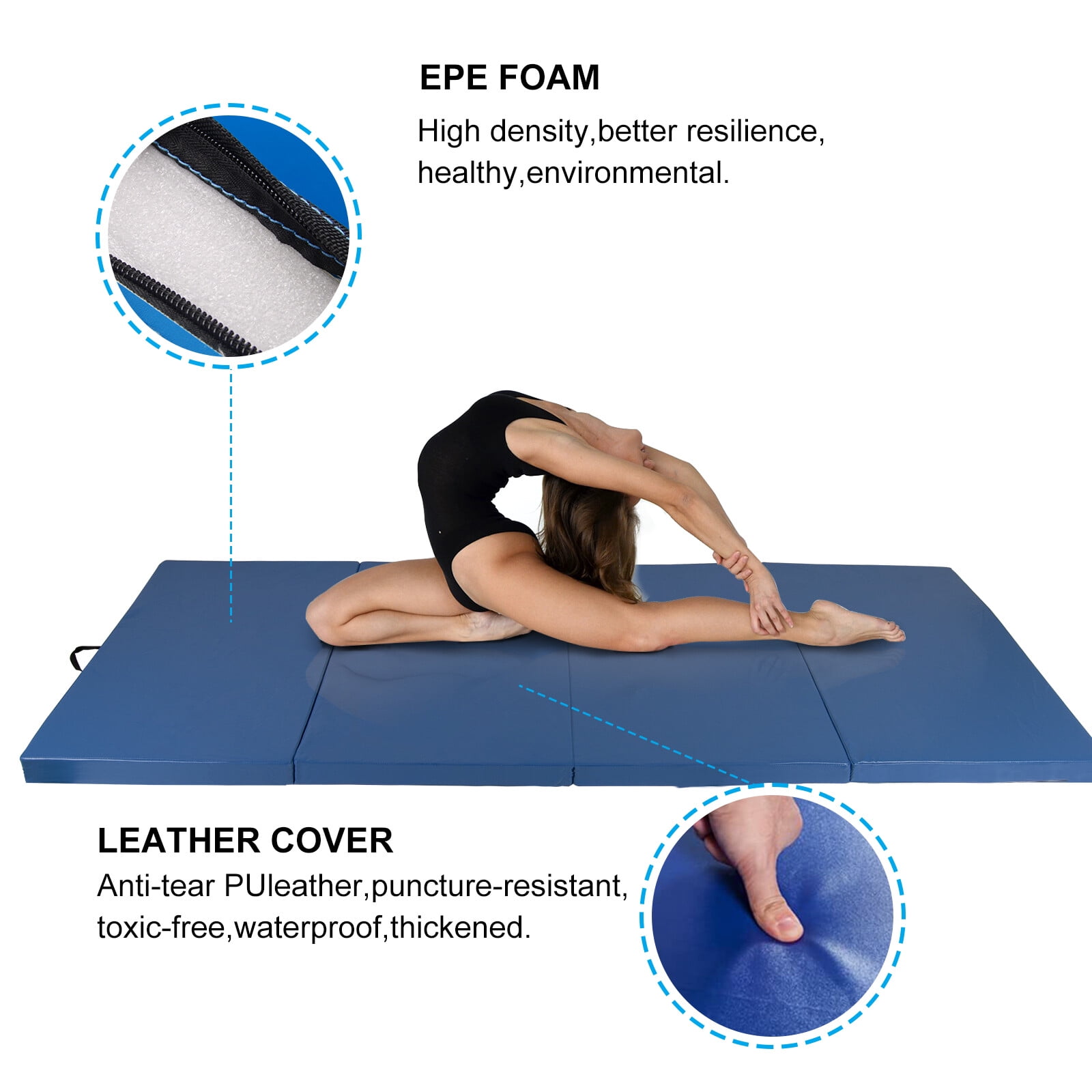 Blue 4'x8'x2"  Gymnastics Gym Folding Exercise Aerobics Tumbling  yoga play Mat