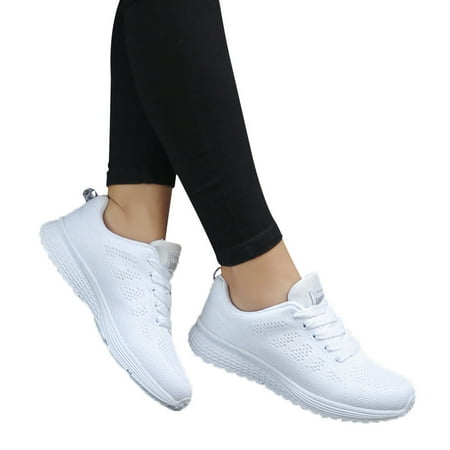 Comfortable Sneakers for Women Women Fashion Mesh Round Cross Straps Flat Sneakers Running Shoes Casual Shoes Female Womens Sneakers Shoes(White 7.5)